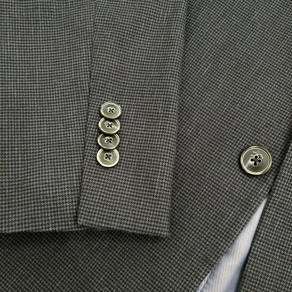 Jos A Bank Linen Cotton Houndstooth Blazer 40L Navy Tailored Fit Elbow Patches